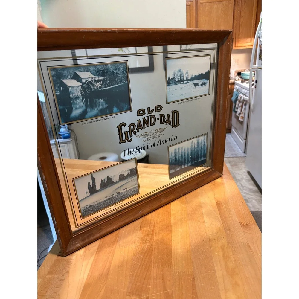 Vintage Old Grand-Dad Bourbon Bar Mirror Spirit of America Wood Frame Rare